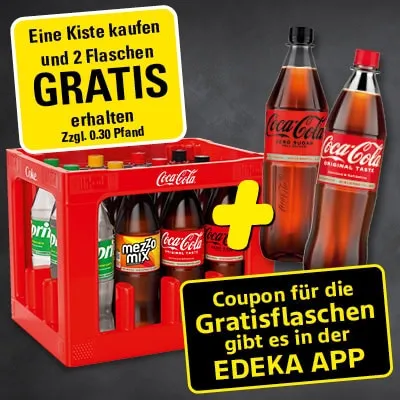 Eine volle Kiste Coca-Cola, die auf ein besonderes Getränkeangebot für die nächste Woche hindeutet