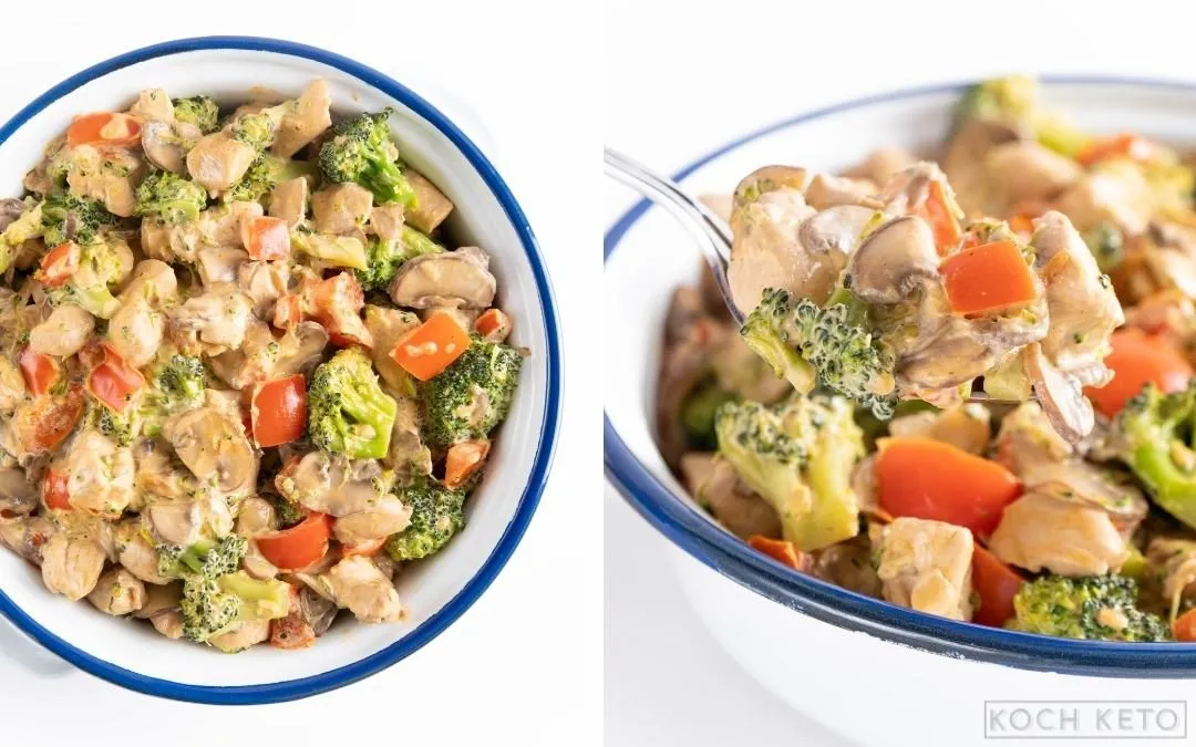 Einfache und gesunde Hähnchen-Gemüse-Pfanne mit frischem Brokkoli und Paprika