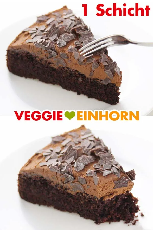 Einfache vegane Schokotorte mit einer Schicht, fertig dekoriert