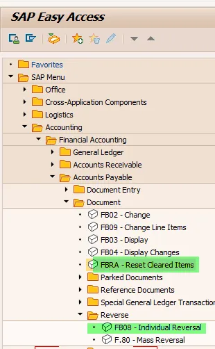 Eingabemaske für FBRA zum Stornieren von Ausgleichsbelegen in SAP