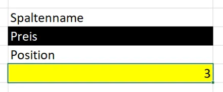 Ergebnis der VERGLEICH-Funktion zeigt Position der Spalte &quot;Umsatz&quot;