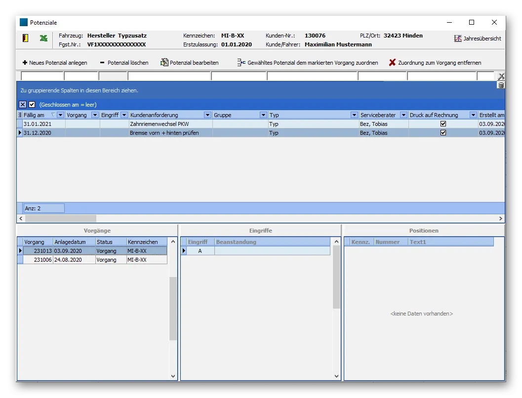 Erkennen und Ausschöpfen von Servicepotenzialen im Modul "Potenziale" der Kfz Werkstatt Verwaltungssoftware