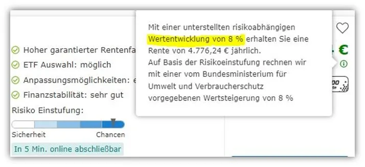 Erläuterung der Berechnungsgrundlagen (8% Wertentwicklung) für die Continentale BasisRente Invest im Online-Vergleichsrechner