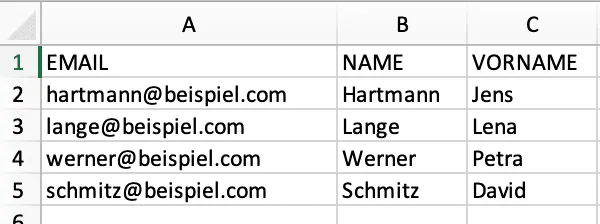 Erstellen einer Adressliste für Serienmails