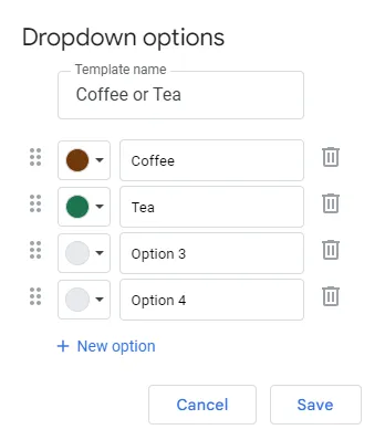 Erstellung eines neuen Dropdown-Menüs mit spezifischen Optionen in Google Docs