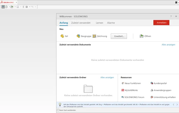 Erstes Erstellen eines &quot;Teils&quot; in SOLIDWORKS nach der Aktivierung