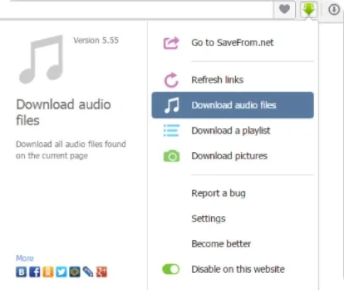 Erweiterte Download-Einstellungen im privaten Fenster des SaveFrom.net Plugins