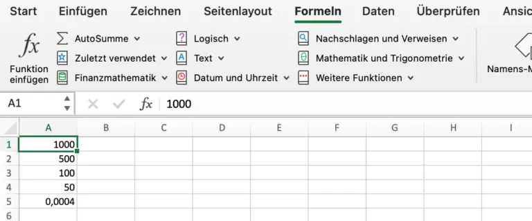 Excel-Menü, das die Option &quot;Formeln anzeigen&quot; hervorhebt.
