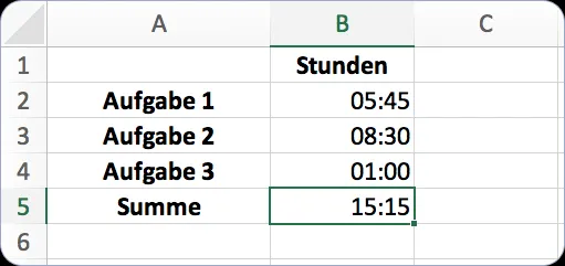 Excel Tabelle zur Zeiterfassung mit übersichtlichen Spalten