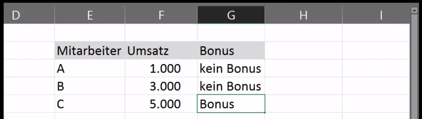 Excel WENN-Funktion Umsatz Bonus