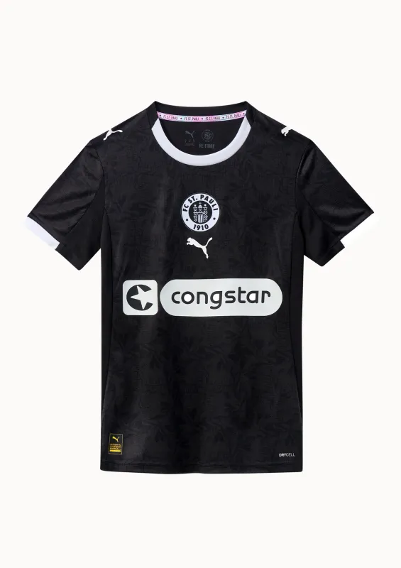 FC St. Pauli Ausweichtrikot 2025/26 in Schwarz mit Totenkopf-Details und mittigem Vereinswappen