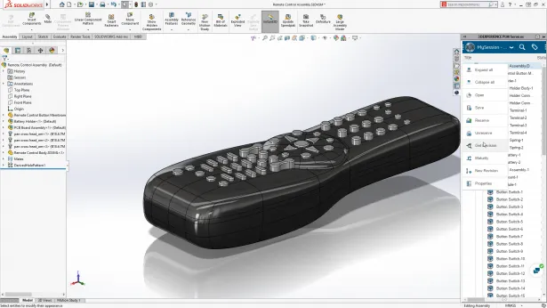 Fernbedienungsdesign mit nahtloser Interoperabilität zwischen SOLIDWORKS und 3DEXPERIENCE Plattform-Apps in SOLIDWORKS 2020