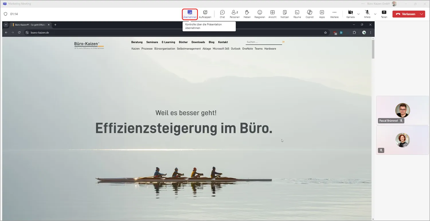 Fernwartung mit Teams: Steuerung der Bildschirmfreigabe anfordern und übernehmen
