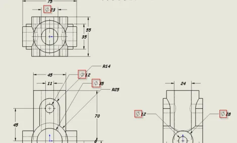 Fertige SOLIDWORKS Zeichnung mit korrekt angezeigten Symbolen