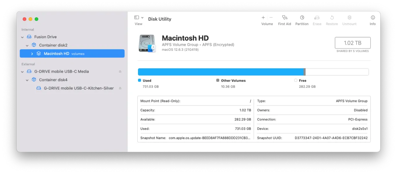 Festplatteninformationen im Festplattendienstprogramm