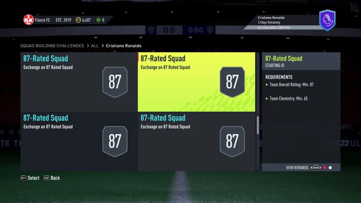 FIFA 22 Ultimate Team Menü mit Cristiano Ronaldo POTM SBC Details