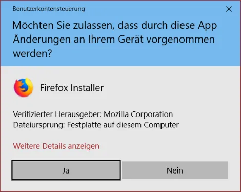 Firefox Installer Benutzerkontensteuerung win10