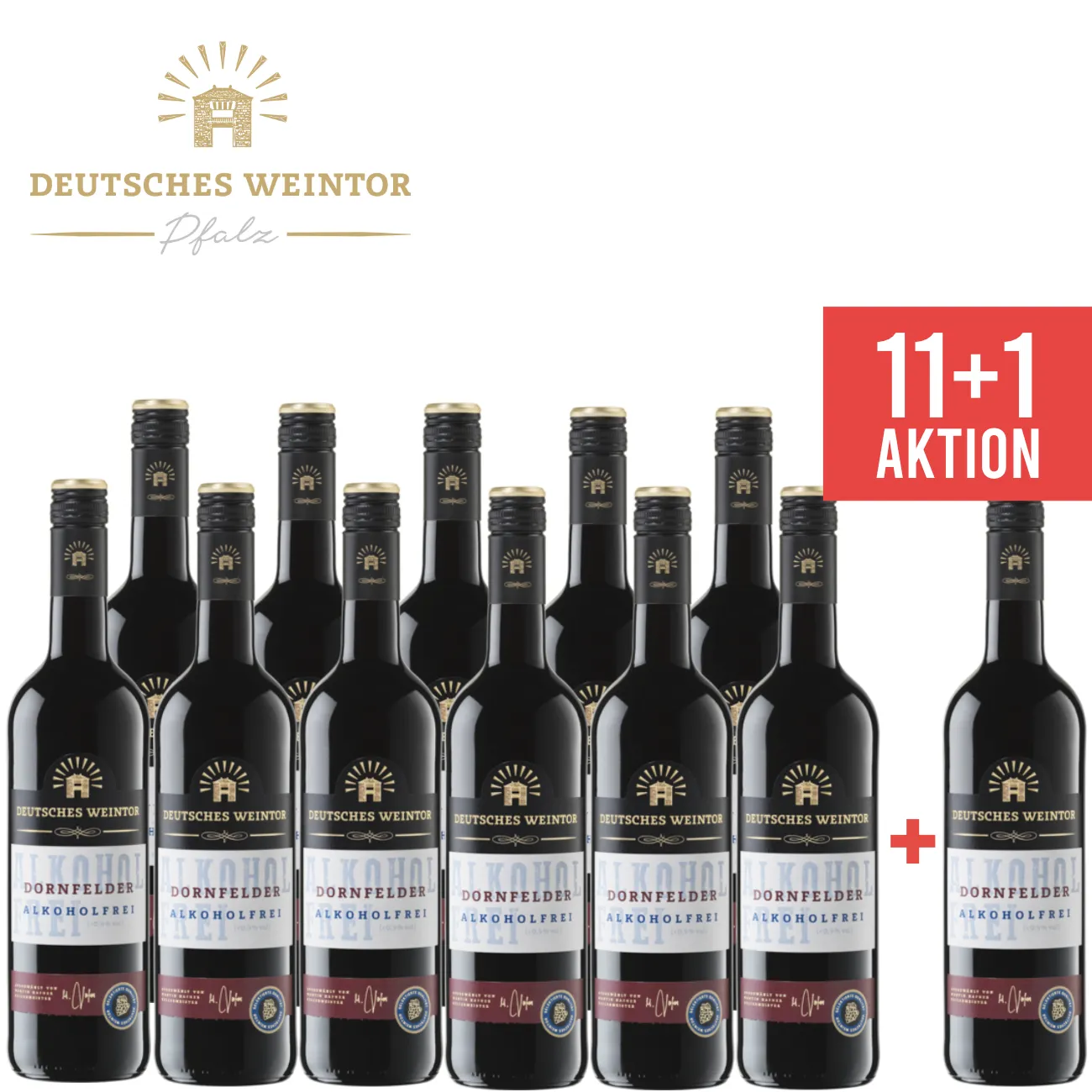 Flasche des alkoholfreien Dornfelder Weins vom Deutschen Weintor