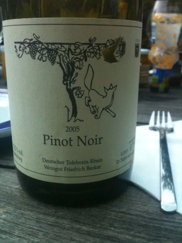 Flasche des Friedrich Becker Pinot Noir Deutscher Tafelwein Rhein, Symbol für hochwertige deutsche Weine