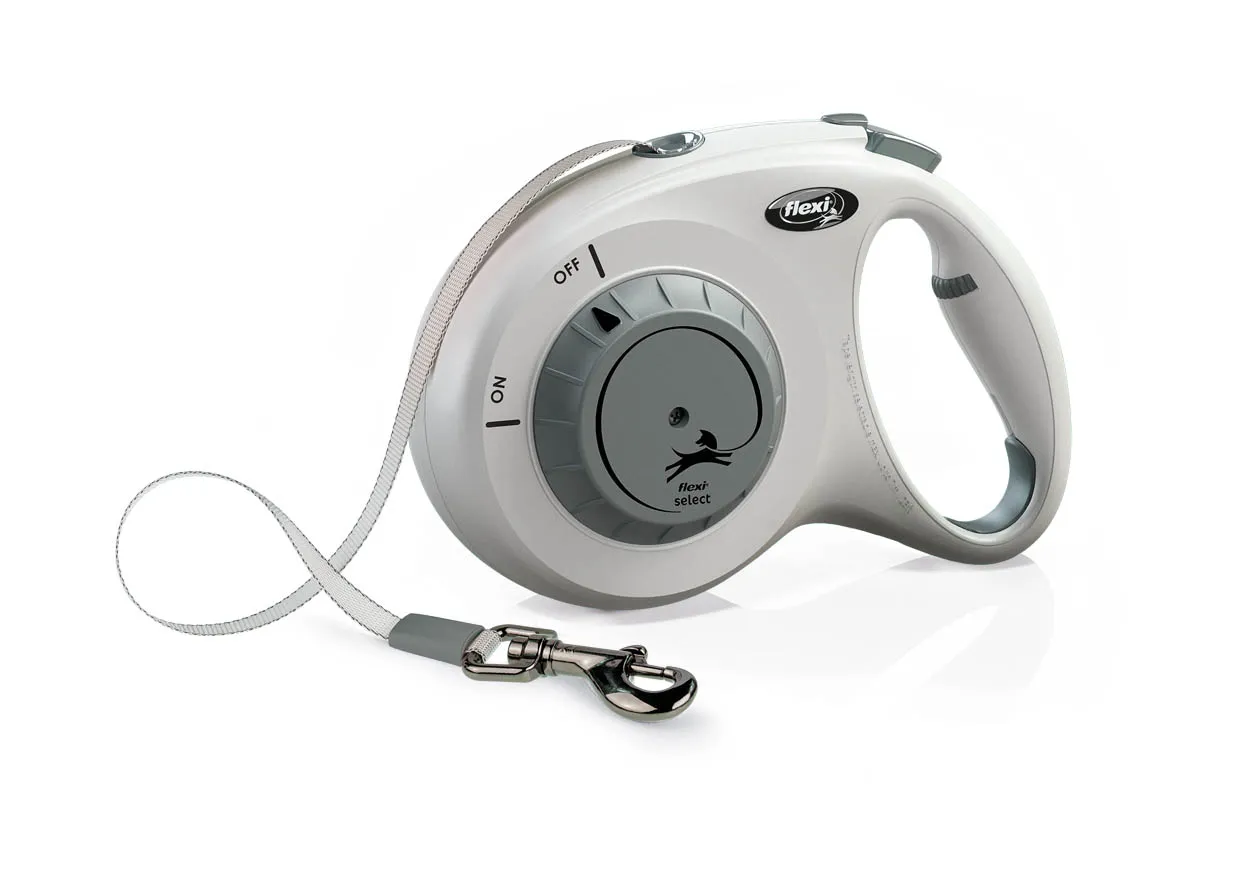 flexi Select Tape 0-7m, eine revolutionäre, frei einstellbare Hundeleine in Grau
