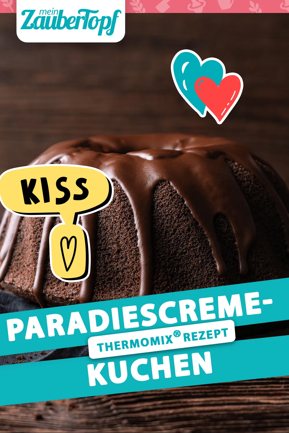 Fluffiger Paradiescreme Kuchen, zubereitet im Thermomix, mit Schokoladensplittern und Zuckerguss