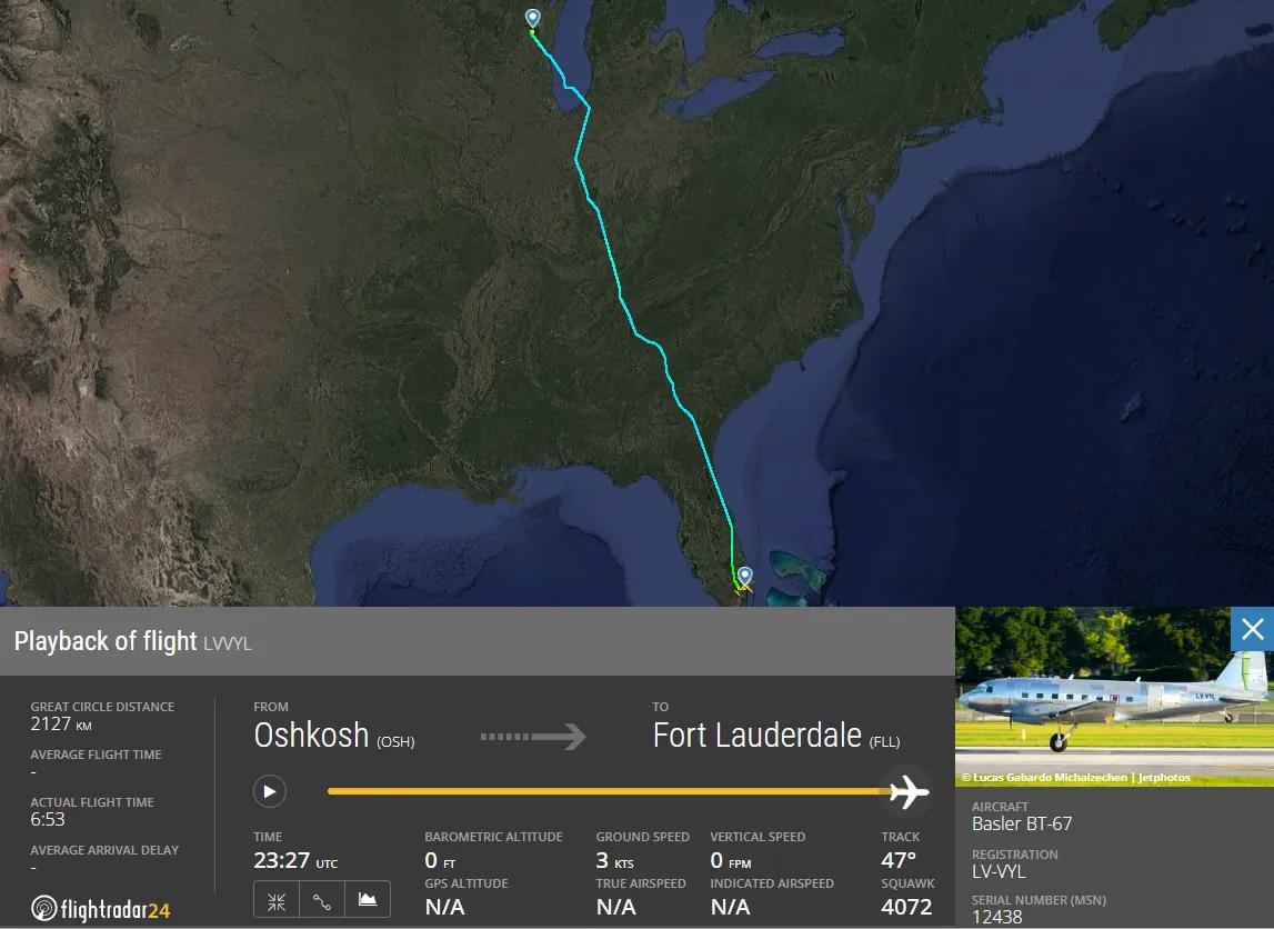Flugroute Oshkosh nach Fort Lauderdale