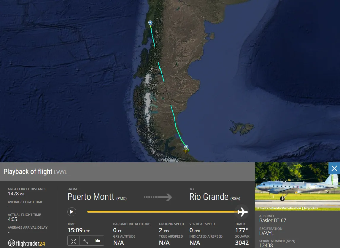 Flugroute Puerto Montt nach Rio Grande