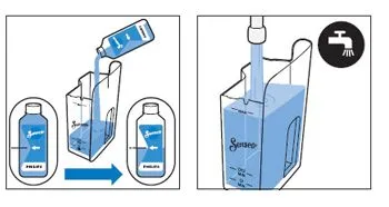 Flüssigen Entkalker und Wasser in den Wassertank der SENSEO Quadrante füllen