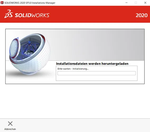 Fortschrittsanzeige der SOLIDWORKS Privatlizenz Installation