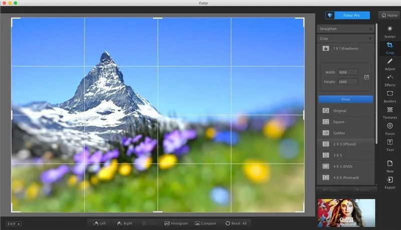 Fotor Photo Editor: Ansicht der intuitiven Oberfläche für die Bildbearbeitung auf Mac