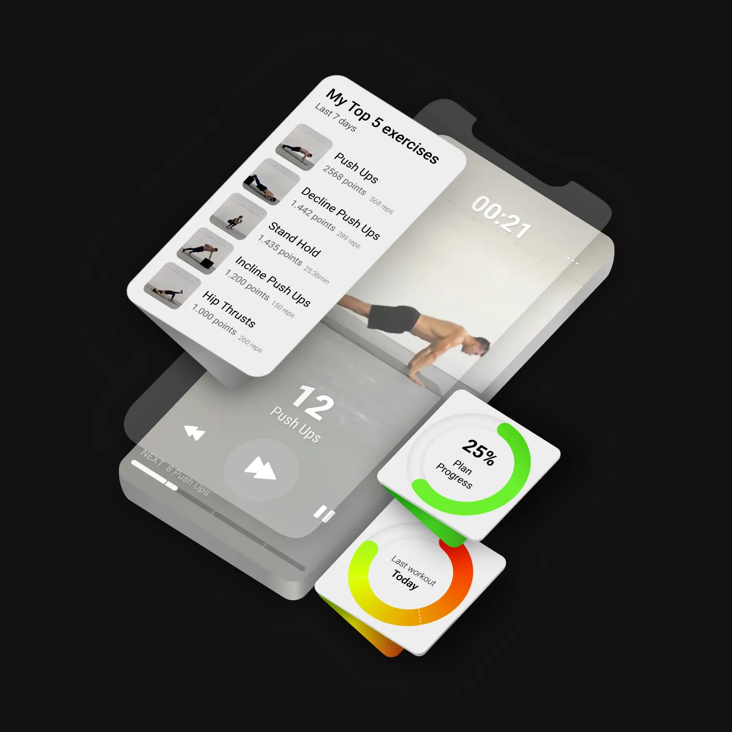 Frau macht Plank auf Hometrainer, Madbarz App auf Tablet