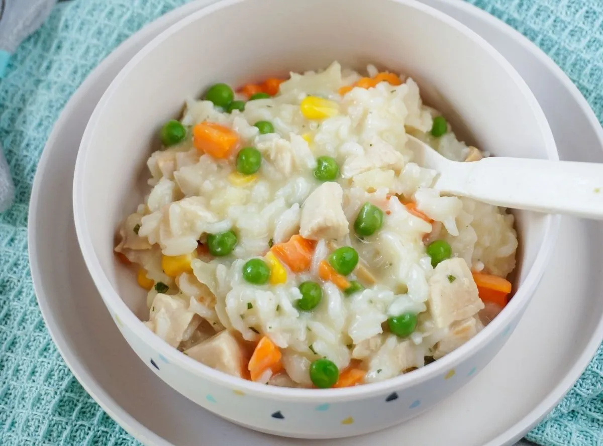 Frikassee-Reis für Baby und Kleinkind, mild gewürzt und leicht verdaulich