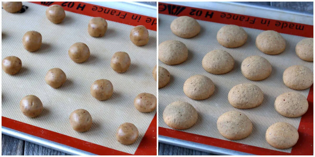 Frisch gebackene Pfeffernüsse auf einem Backblech, goldbraun und duftend