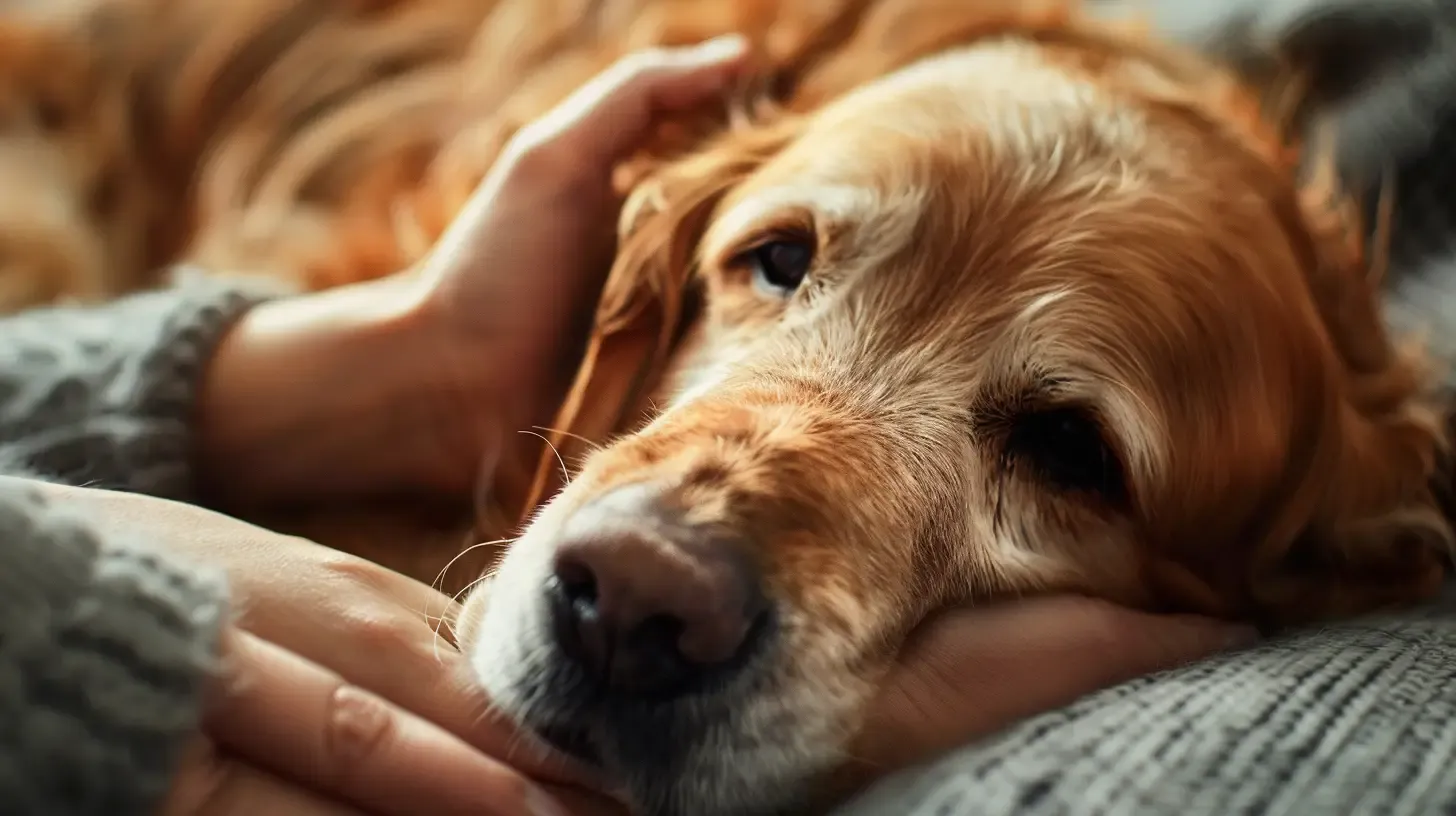 Giardien Panikmache – ein Hund liegt mit Giardien auf dem Hundebett