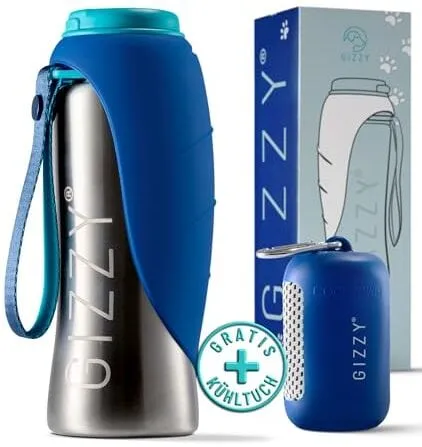 Gizzy Edelstahl Hundetrinkflasche mit Silikonschale im Testeinsatz