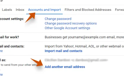 Gmail: &quot;Konten und Import&quot; wählen, um ein neues E-Mail-Konto zu verbinden