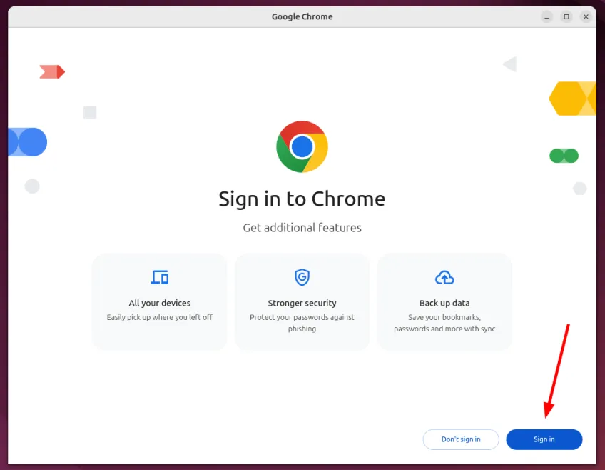 Google Chrome Browser Anmeldefenster