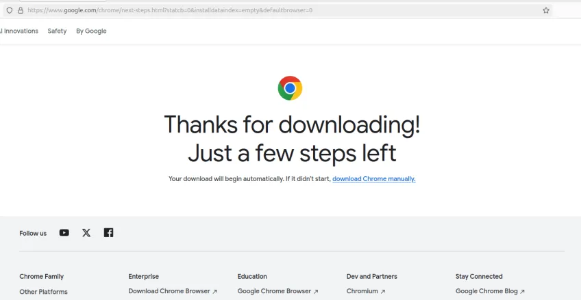 Google Chrome Download in progress Ubuntu 24.04