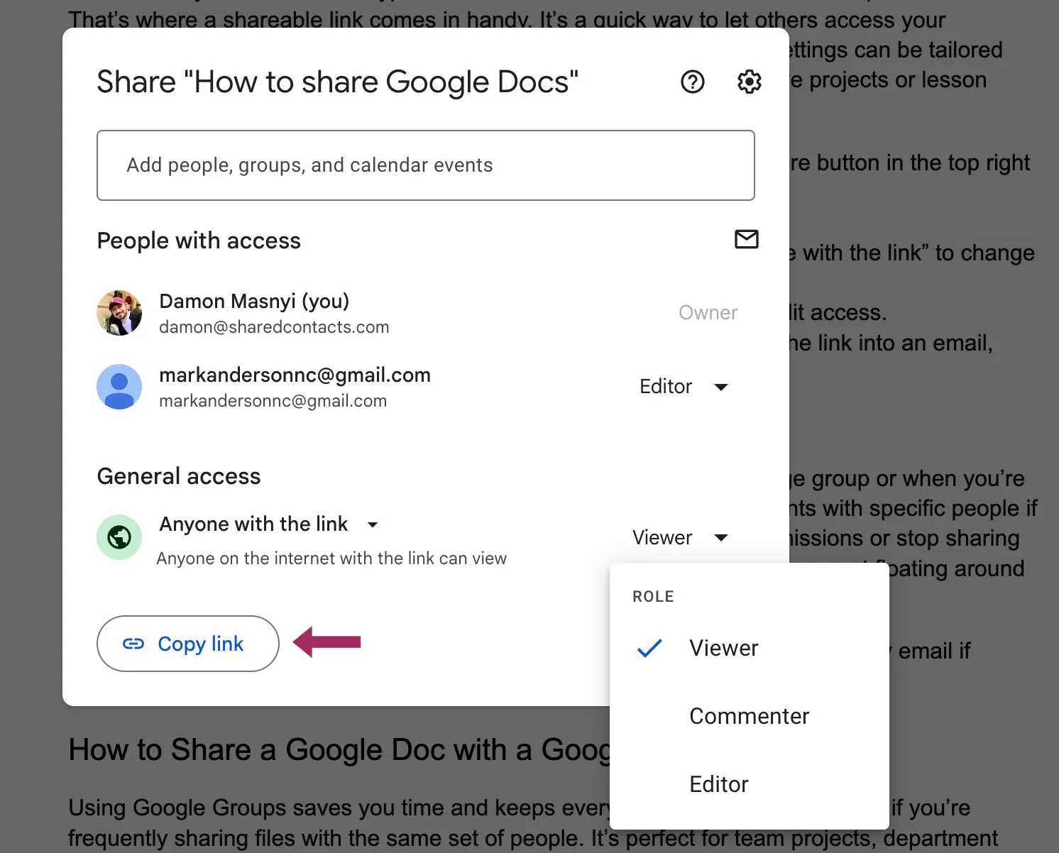 Google Docs Allgemeiner Zugriff