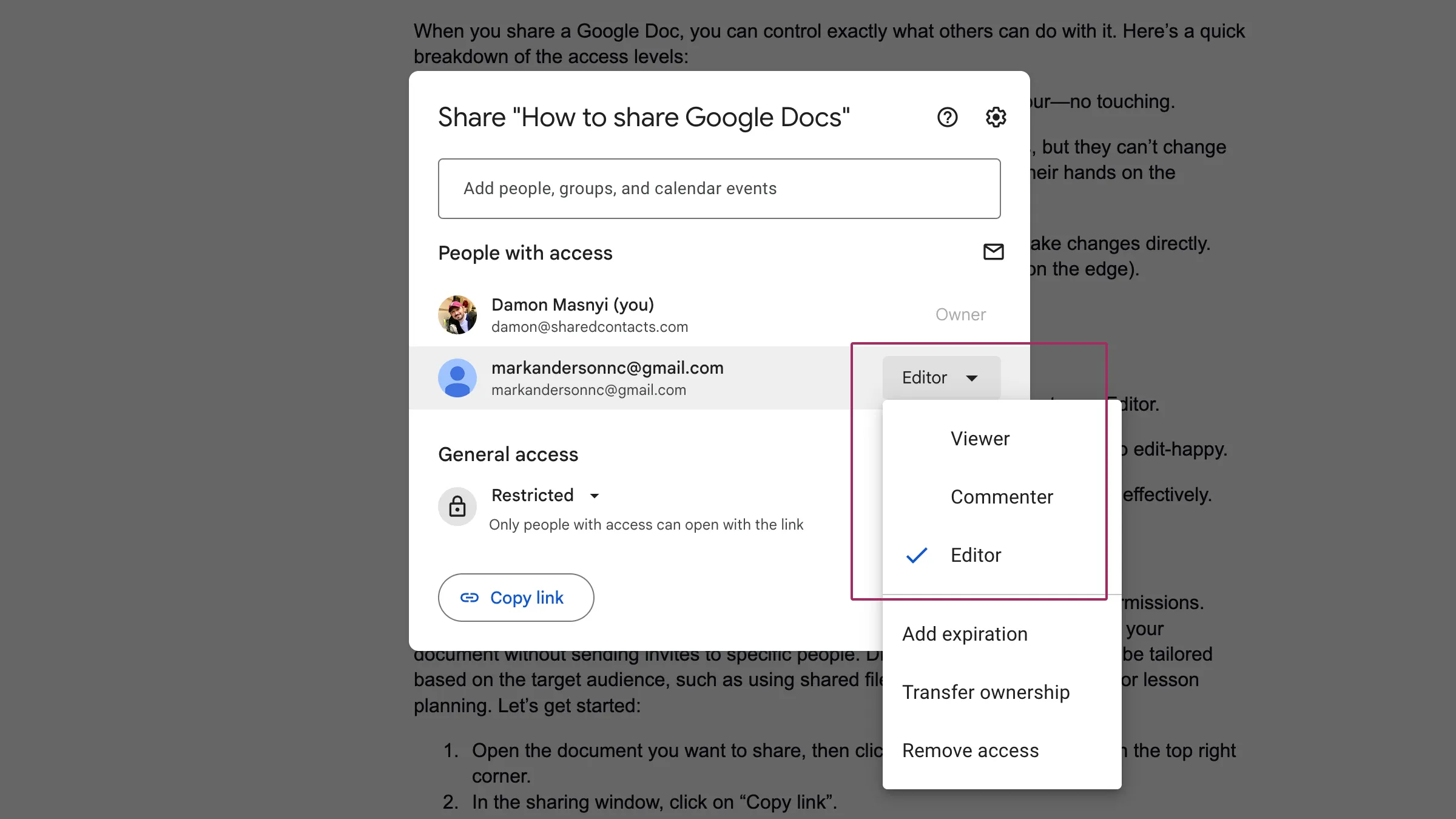 Google Docs Freigabeberechtigungen