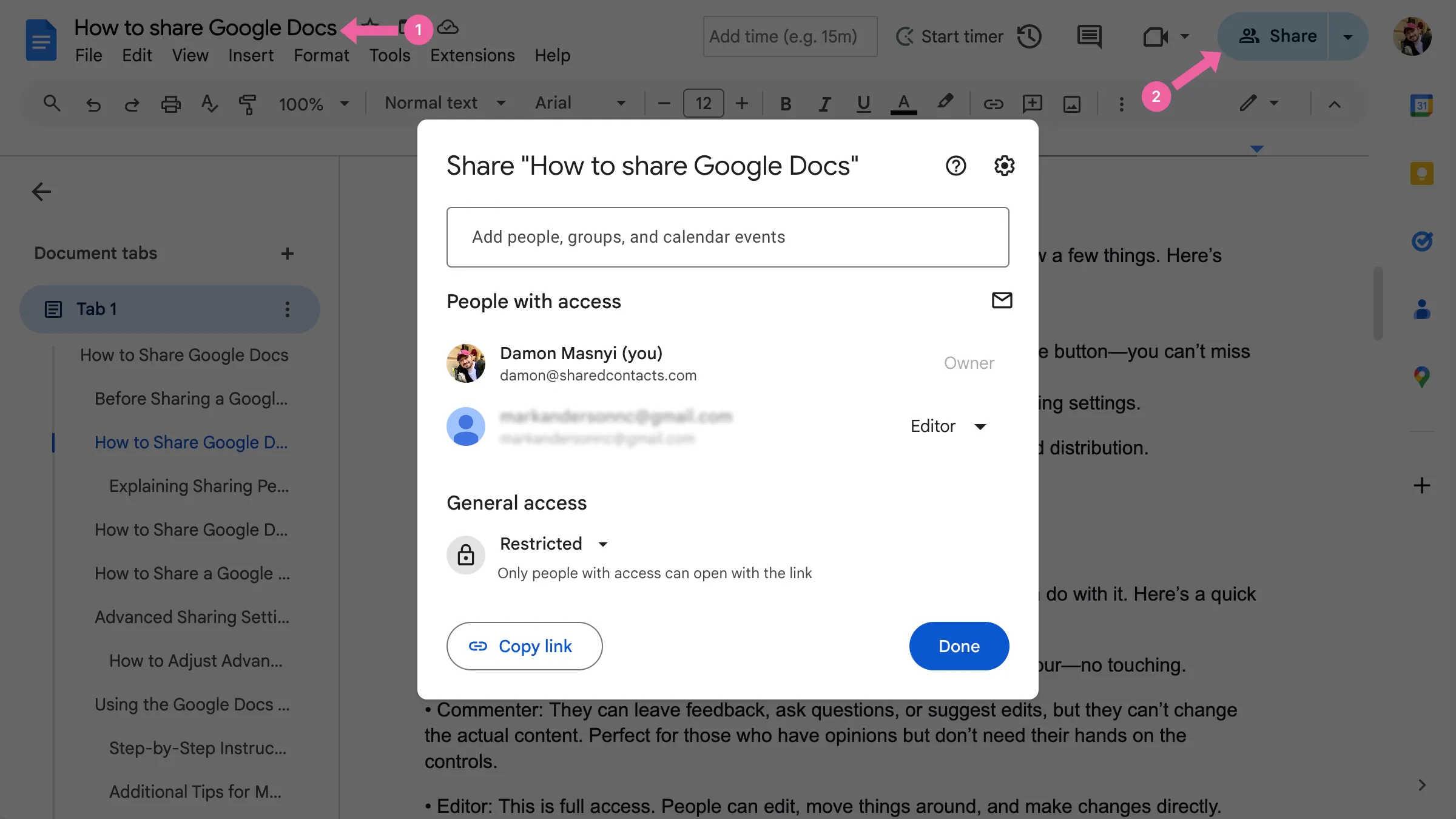 Google Docs Teilen Button