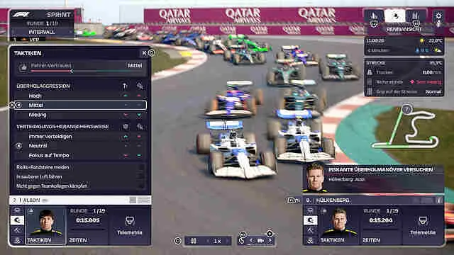 Grafik des Rennwiederholungsmodus im F1 Manager 2024 auf einer Strecke