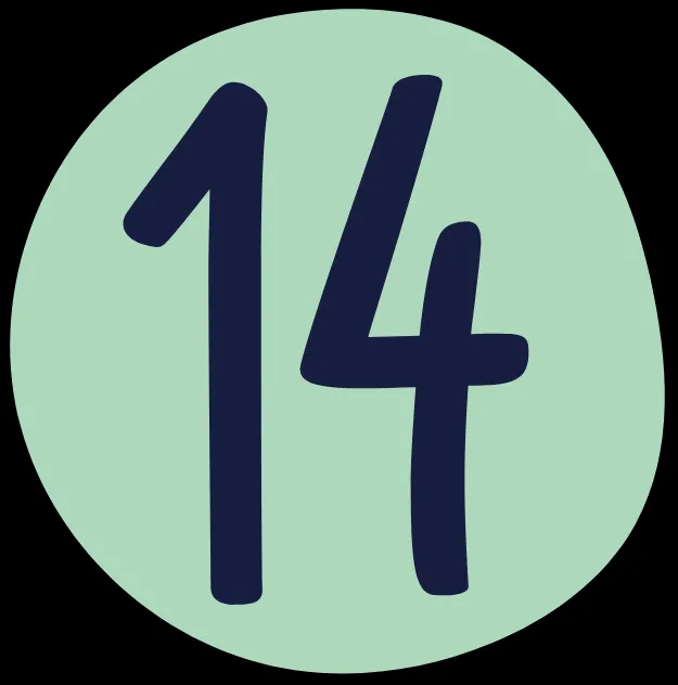 Grafik mit der Zahl 14, die die Anzahl der Rezepte für die Heißluftfritteuse symbolisiert