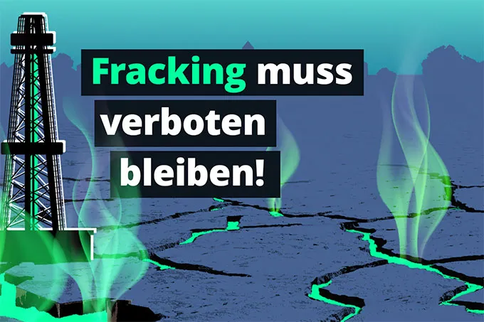 Grafik zum Eil-Appell gegen die Aufweichung des Fracking-Verbots in Deutschland: Forderung nach Beibehaltung des Fracking-Verbots zum Schutz des Grundwassers und zur Vermeidung von Klimaschäden.