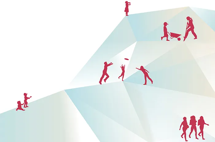 Grafische Darstellung eines Netzwerks von Akteuren in einer Bildungslandschaft, die Kinder und Jugendliche fördern