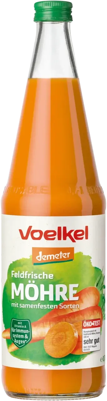 Große Flasche Voelkel Feldfrische Möhre Direktsaft, Demeter-Qualität