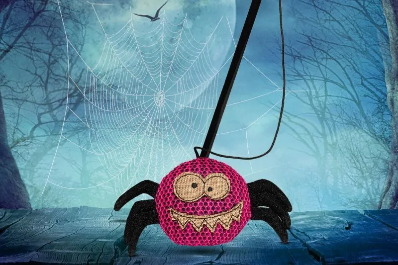 Happy Cat Spielangel mit Spinnenanhänger als Gratiszugabe zur Katzenfutter-Bestellung.