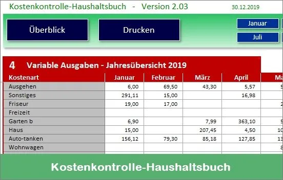 Haushaltsbuch Excel Vorlage