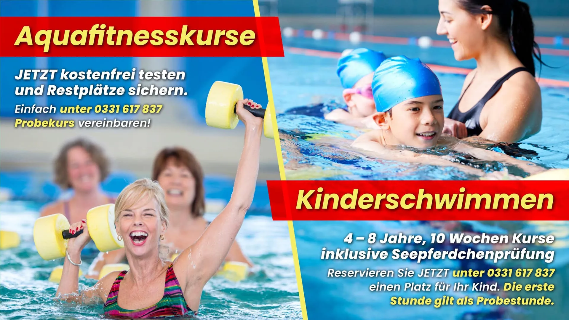 Headerbild für Frauenfitness: Aquafitness und Kinderschwimmen bei Ladys 1st in Potsdam