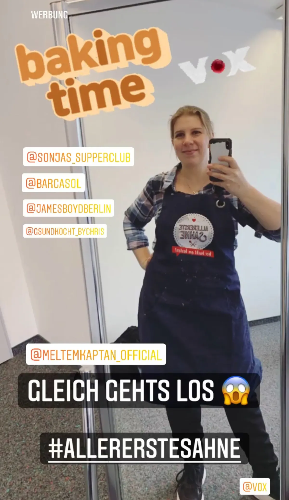 Heike am Set von Allererste Sahne, bereit für einen neuen Backtag